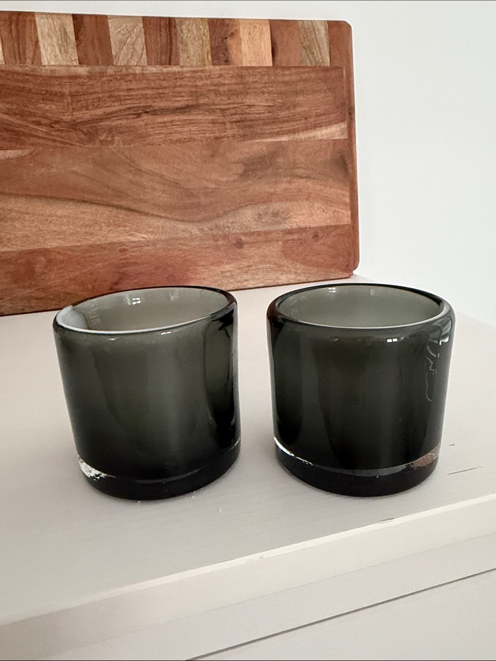 West Elm Smoky Glass Votive Holders - Dark Gray Pair (2)